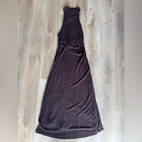 Free People Ribbed Maxi Dress Espresso Brown | Size Large | Mock Neck Slit Dress - Picture 6 of 6
